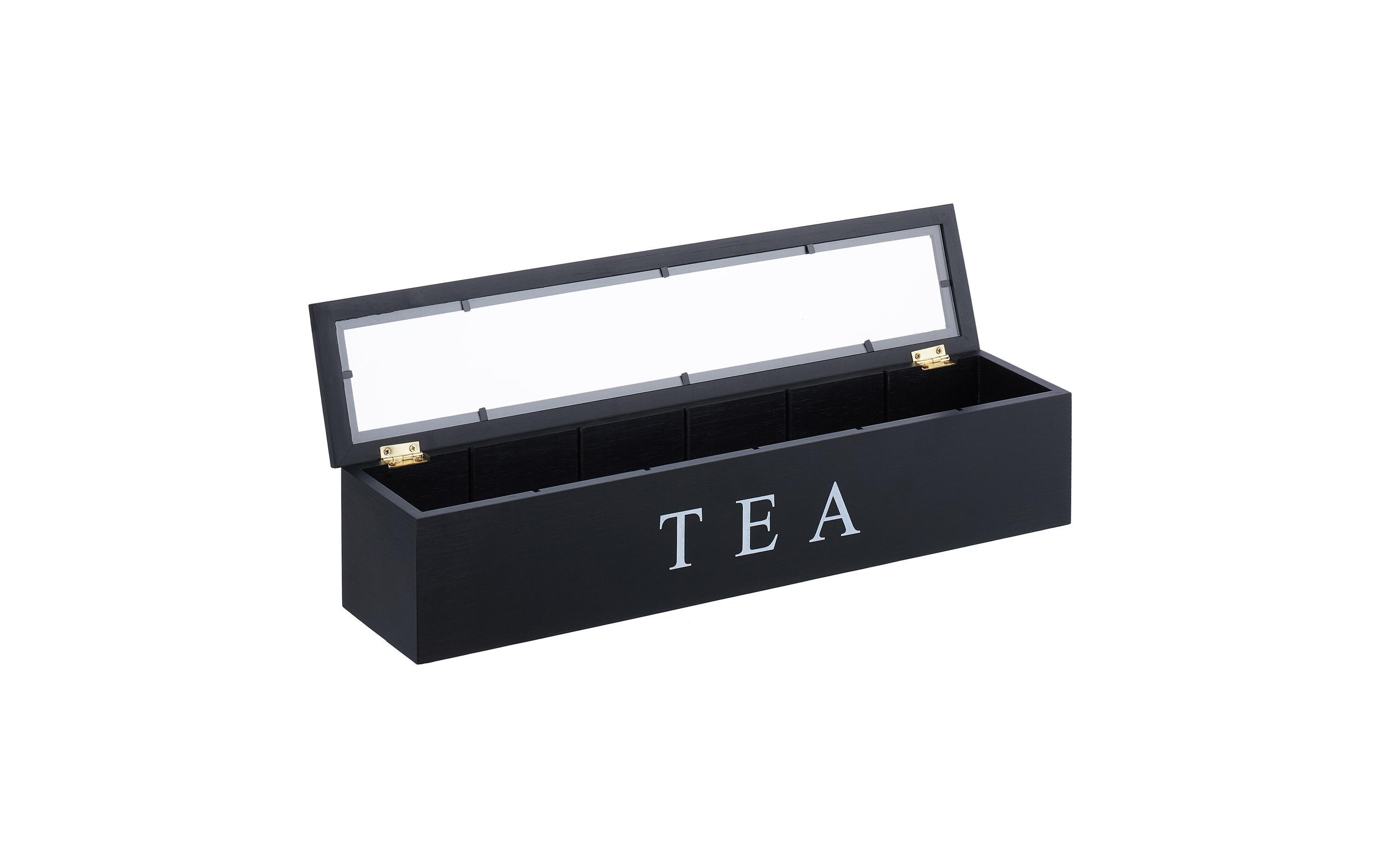 Teebeutel-Box Schwarz/Transparent/WeissTeebox mit 6 Fächern