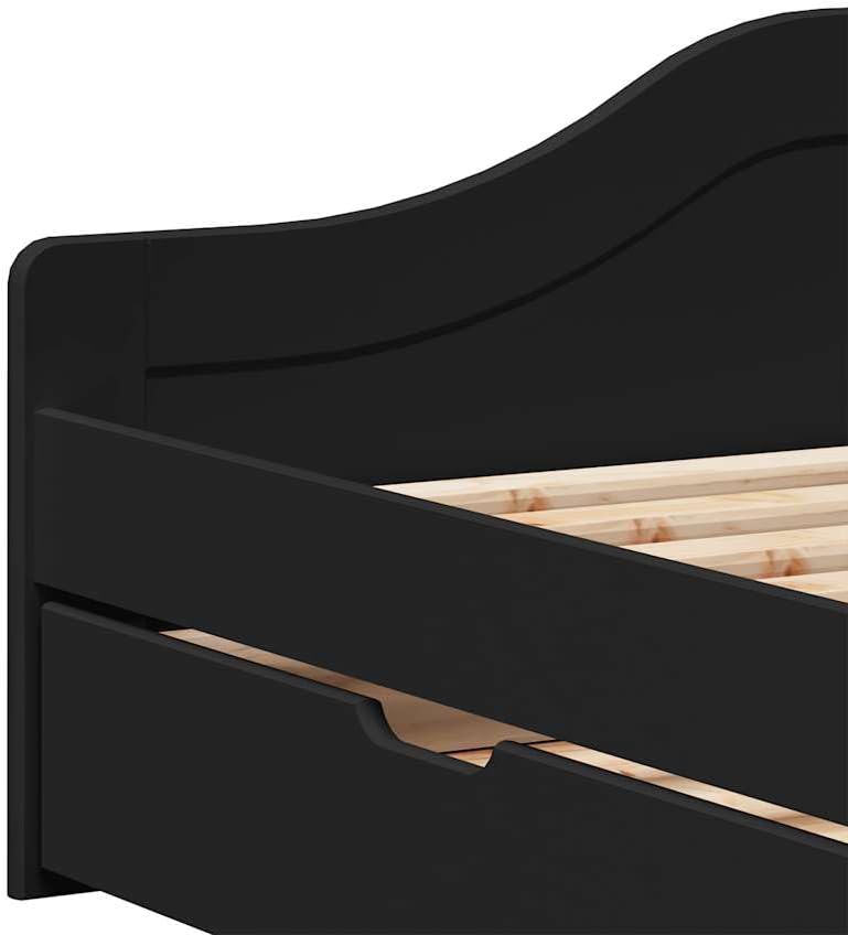 vidaXL Tagesbett mit 2 Schubladen ohne Matratze iRun Schwarz 90x200cm, Sofabett, Beistellbett, Tagesbett Holz, Gästebett, Schlafsofa
