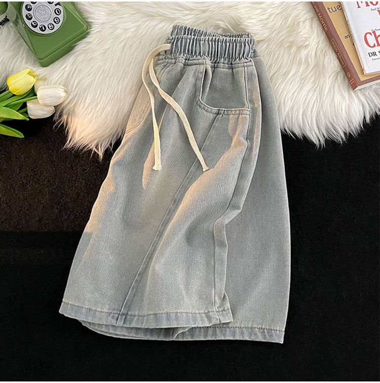 Femilina - Gewassen denim shorts met trekkoordtaille