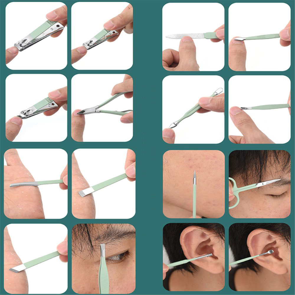 (17-tlg. Set) Pediküre Maniküre Finger Fuss Nagel Pflege-Set inkl. Leder Reise Etui - Grün