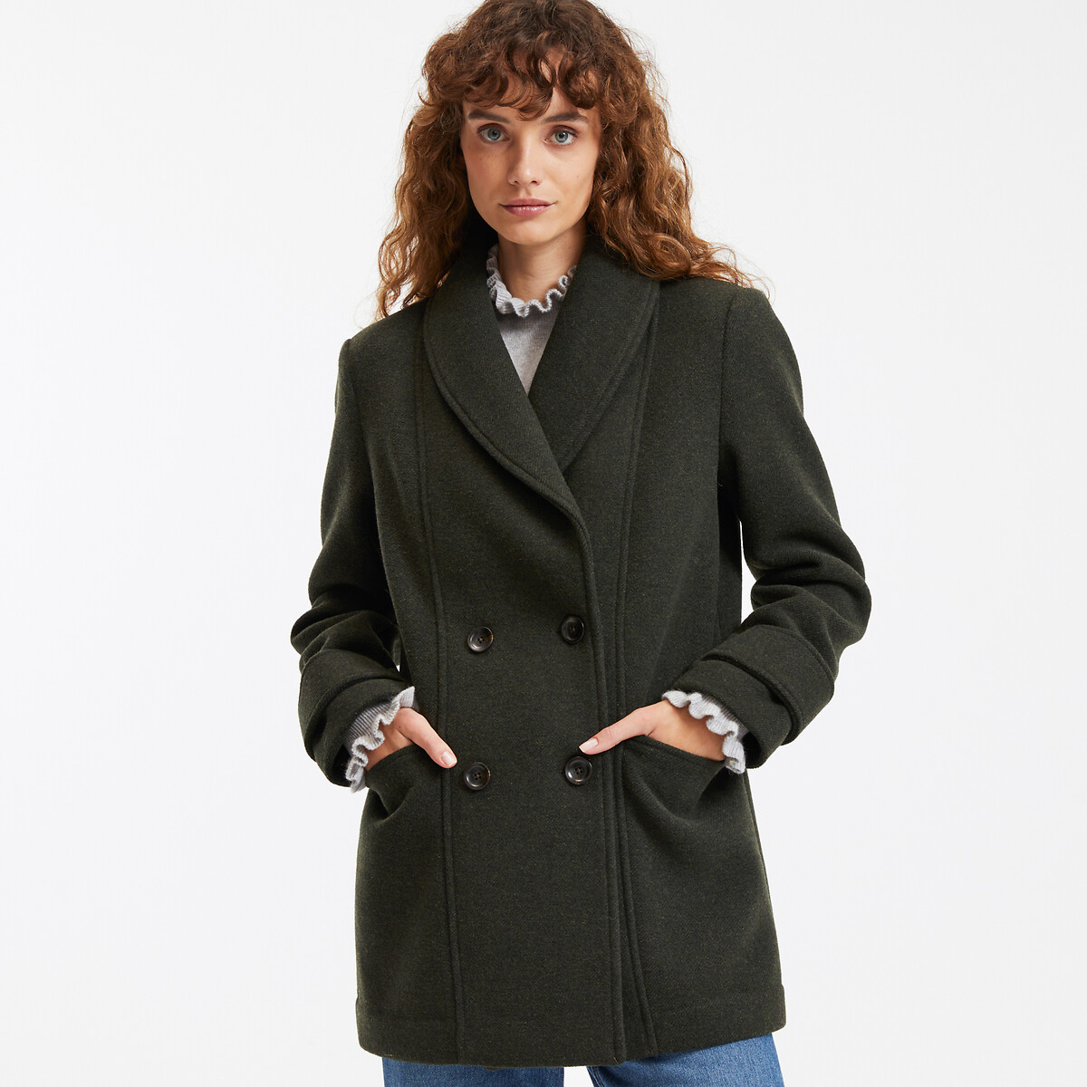 COLEÇÕES LA REDOUTE<br>Casaco midi estilo cabana com fecho de botão, perfeito para o inverno