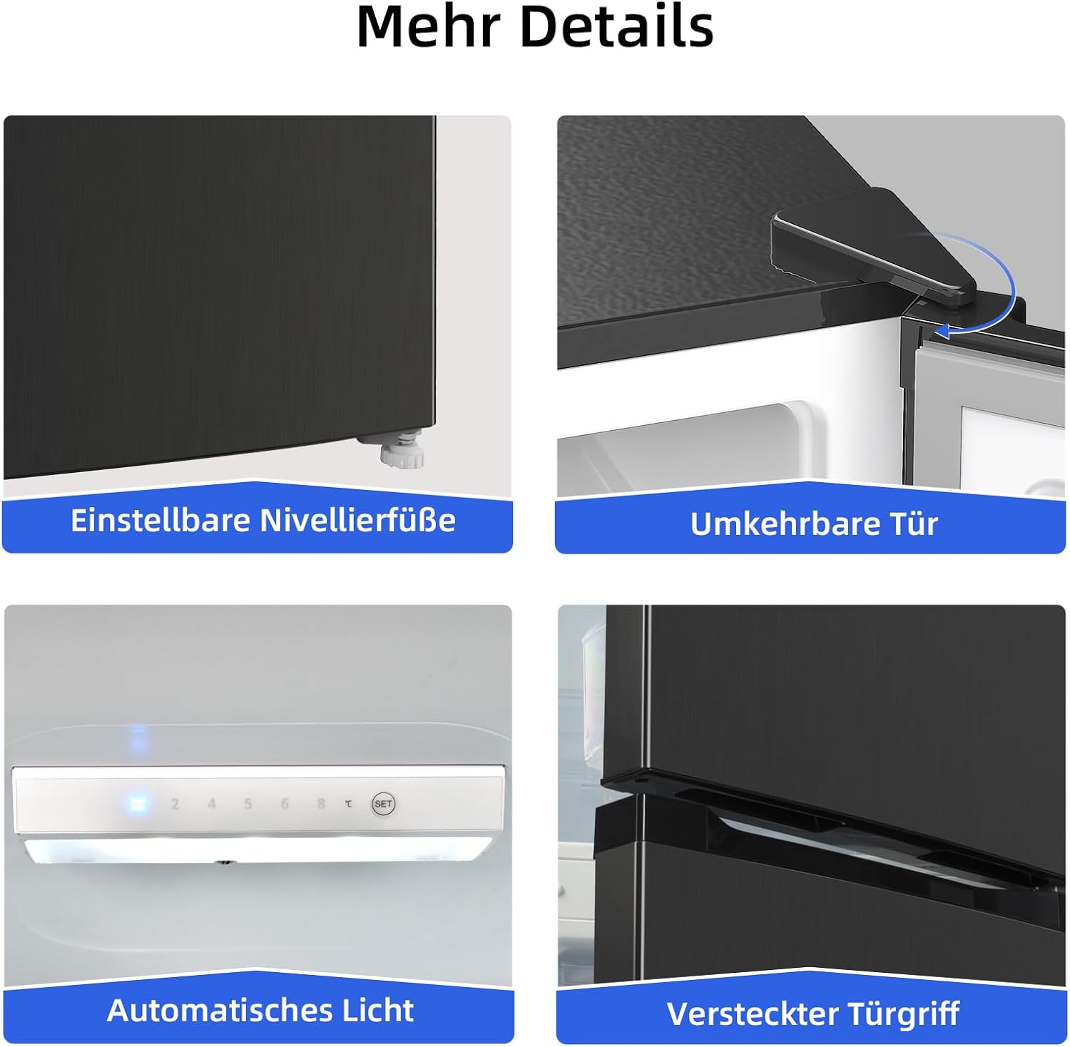 CHIQ FBM260L Freistehender Kühlschrank mit Gefrierfach 260L | Kühl-Gefrierkombination, Low-frost, Frischhalteboxen groß| 176 x 54 x 55 cm (HxBxT) | Dunkler Edelstahl Look