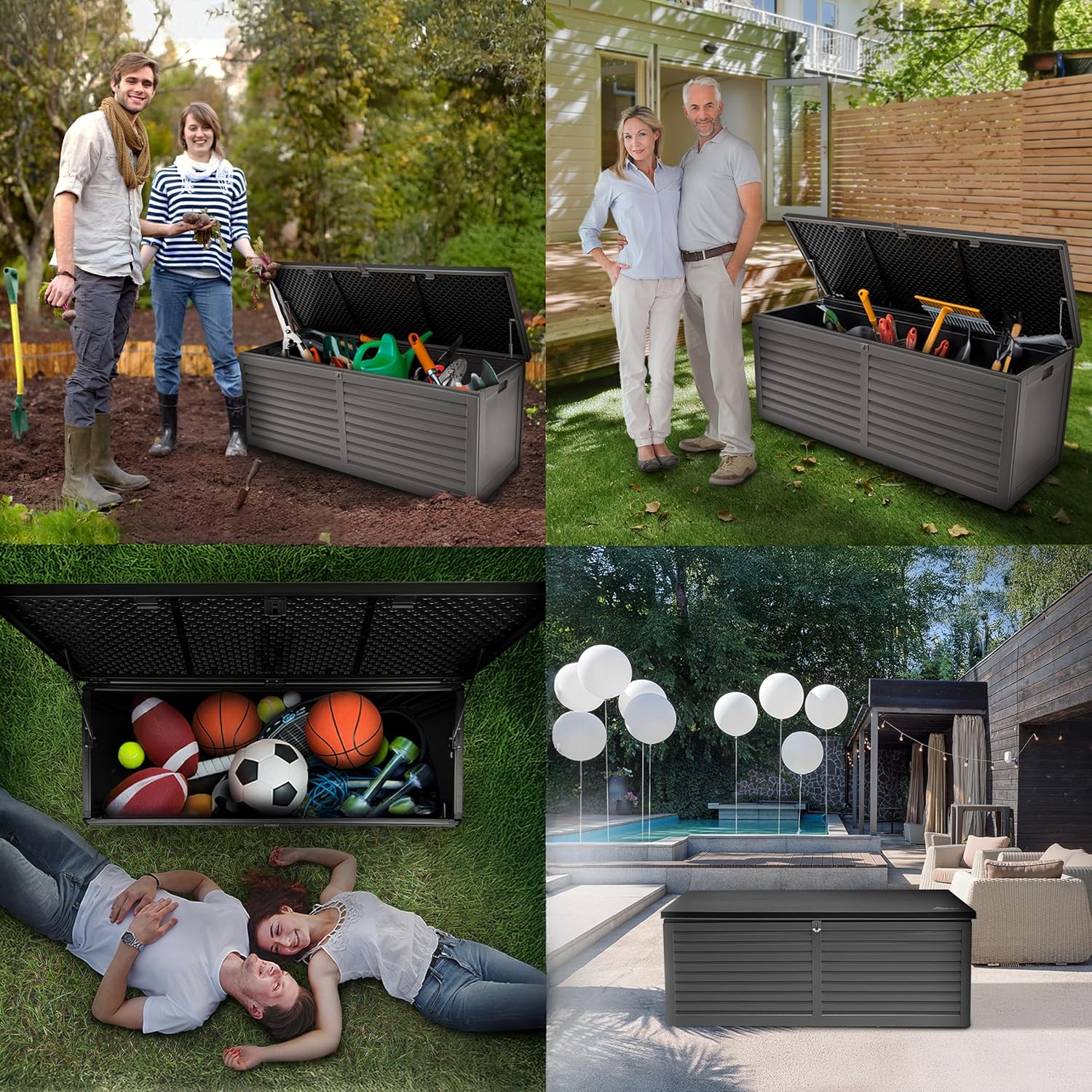 Grindi - Aufbewahrungsbox mit Deckel - Auflagenbox Larus - Gartenbox - Kissenbox 390 L - Outdoor Schrank - Paketbox - Sitzbank mit Stauraum - Gartenhaus - Geräteschuppen - Truhe mit Deckel