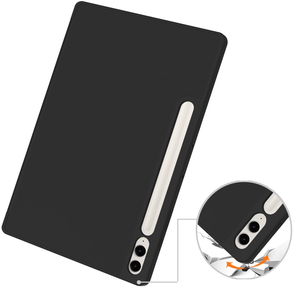 Samsung Galaxy Tab S9 FE  Plus Leder Tasche Smart Cover Hülle S-Pen Halterung - Schwarz
