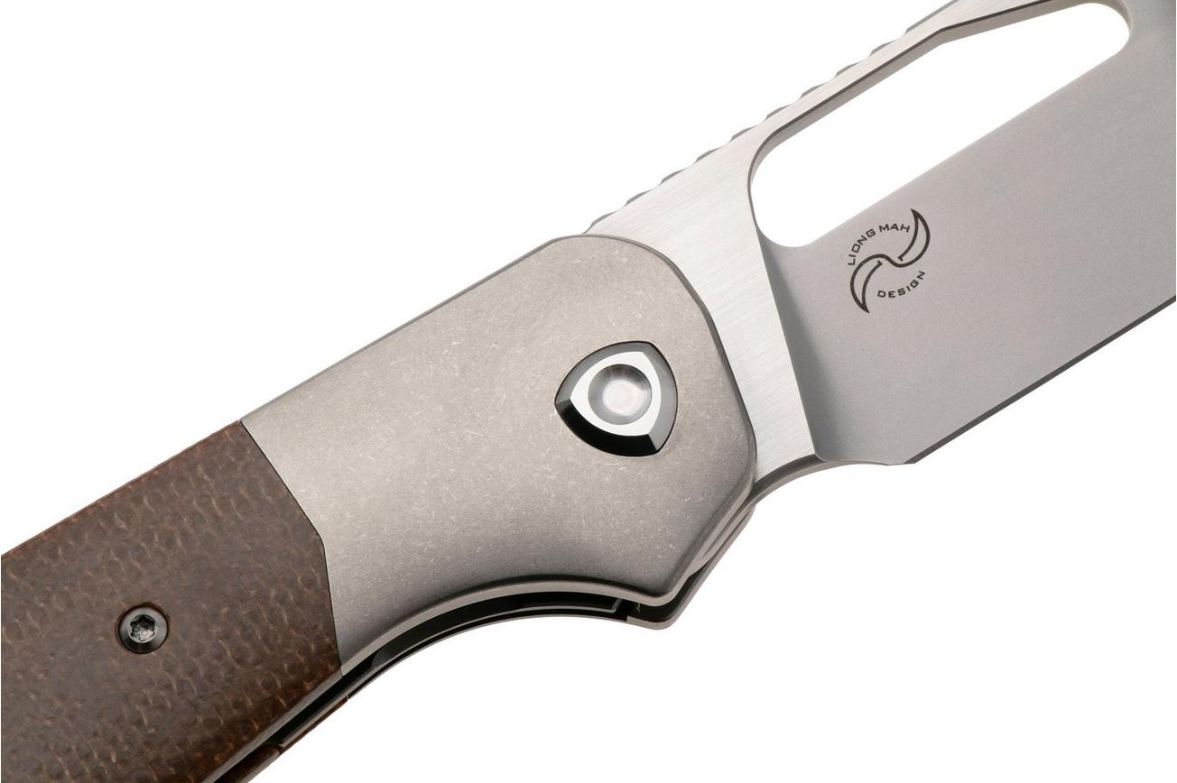 Liong Mah Field Duty 3.5 Bead Blasted S90V, Burlap Micarta Titanium, zakmes