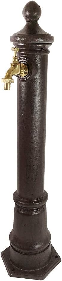 Wasserzapfsäule Wasserzapfstelle für Garten Standbrunnen mit Wasserhahn Antik-Stil Braun 80cm