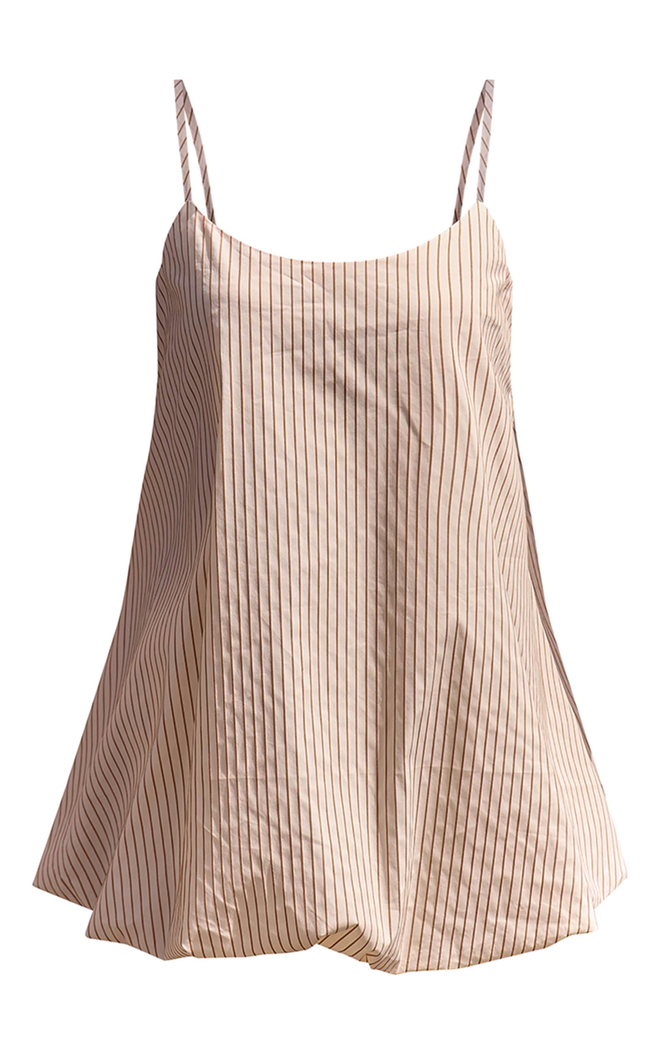 Crème Robe Bouffante À Rayures Et Bretelles