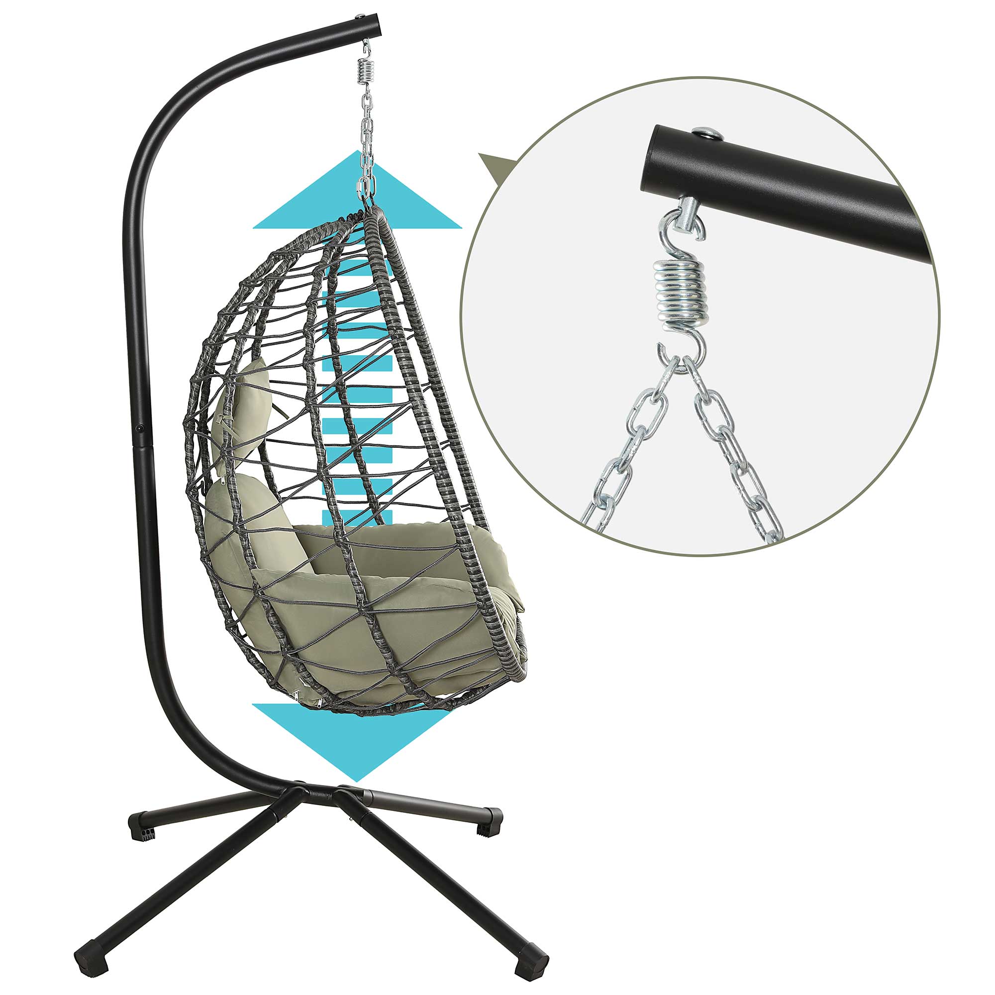 Makika Hängesessel mit Gestell höhenverstellbar aus Polyrattan in Grün / Grau