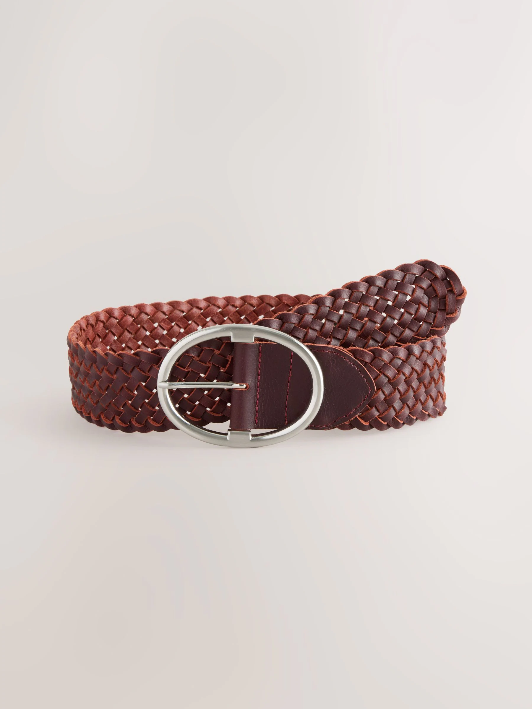 Bessenrood gevlochten - Brede leren riem