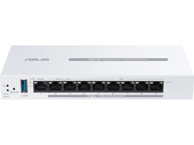 ASUS VPN-Router ExpertWiFi EBG19P ExpertWiFi EBG19P Gigabit PoE  VPN kabelgebundener Router 8 PoE  Ports, 123W, bis zu 3 WAN-Ethernet-Ports   1 USB-WAN