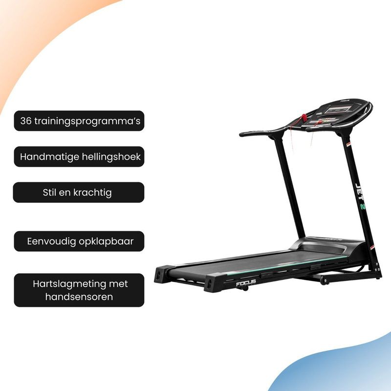 Focus Fitness - Jet 2 - Loopband - Zwart - 36 Trainingsprogramma's - 2 Hellingshoek Niveaus