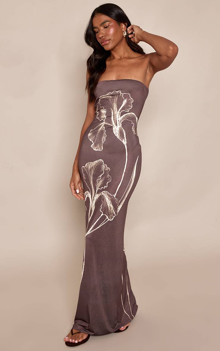 Marron Robe Maxi Bustier À Imprimé Floral