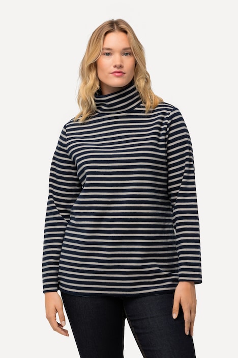 Fleecepullover, Ringel, Stehkragen, Langarm, recycelt
