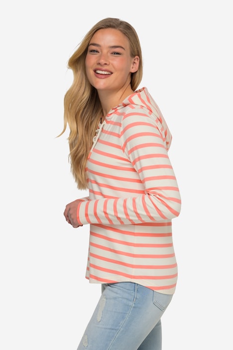 T-Shirt, Ringel, Kapuze, Langarm