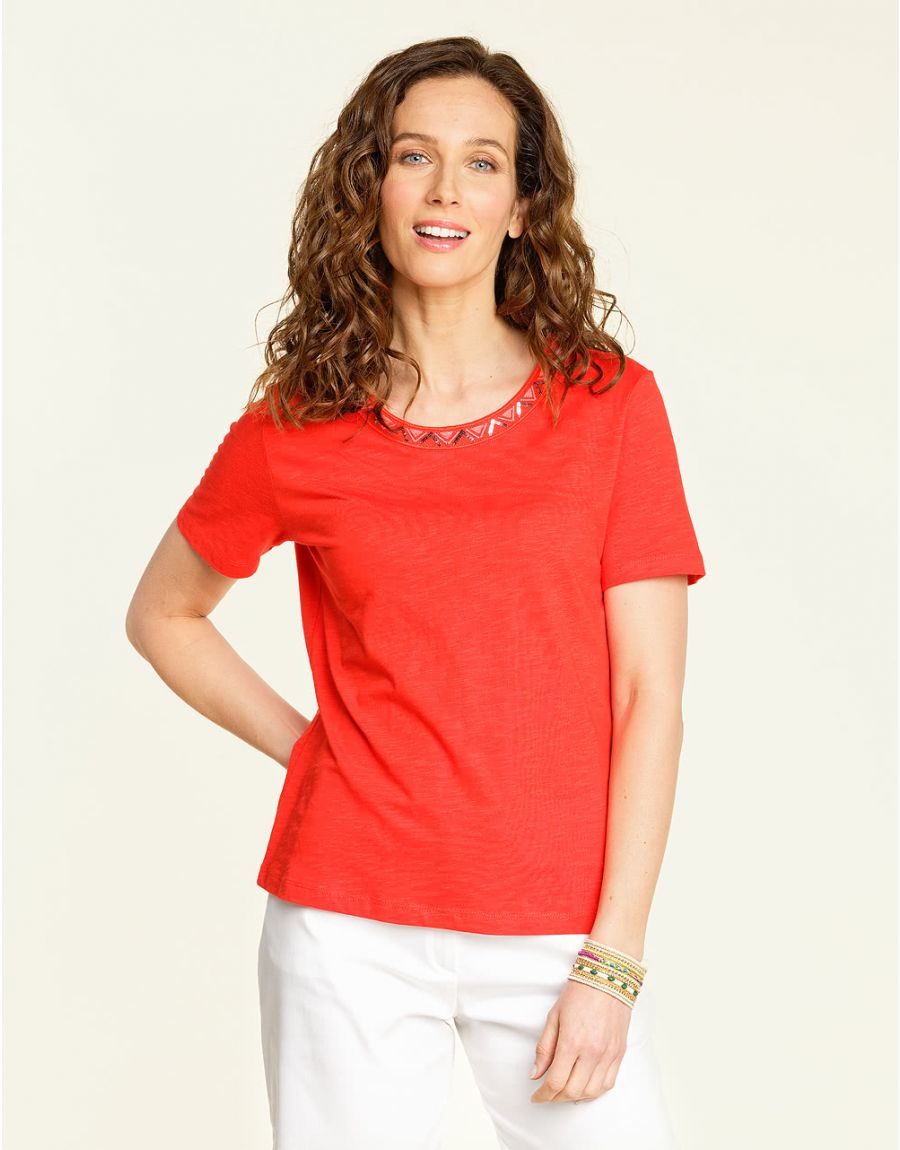 T-shirt orange col rond
