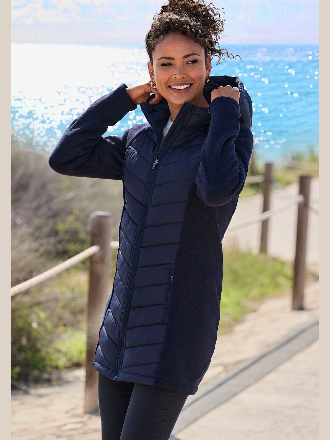 Doudoune manteau matelassé avec tricot polaire doux aux manches
