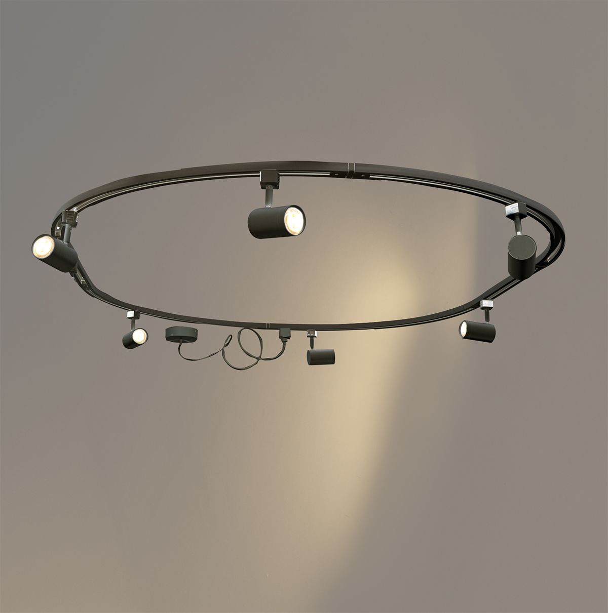 Modern railsysteem met 6 spots zwart 1-fase ovaal 100cm - Iconic Jeana