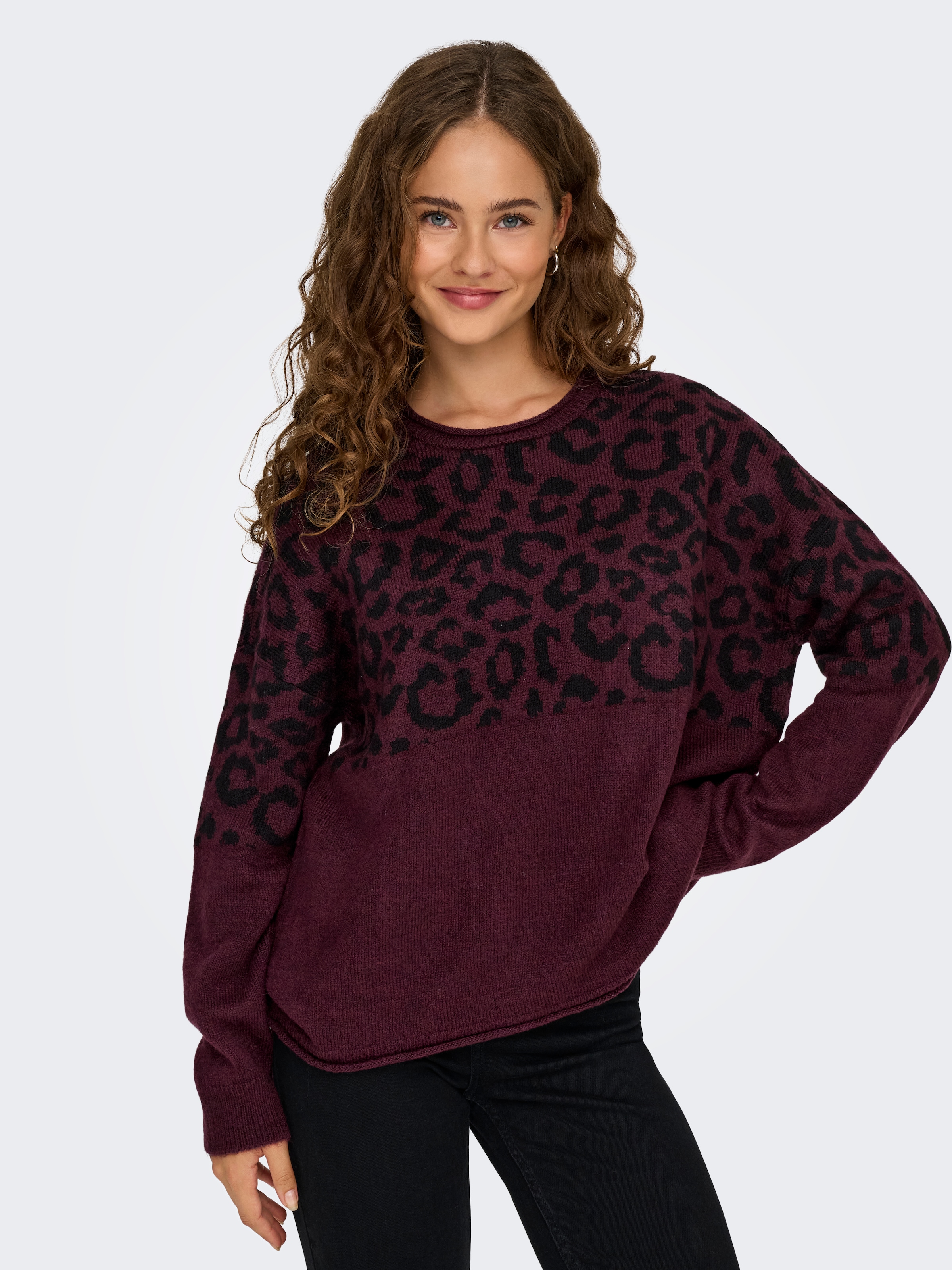 ONLY Rundhalspullover »ONLJADE ANIMAL LS O-NECK NOOS KNT«