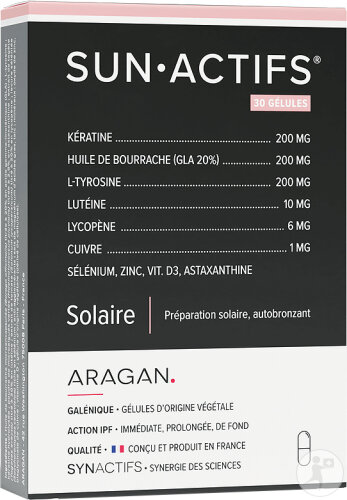 Aragan Synactifs Sunactifs Solaire Autobronzant Kératine/Sélénium 30 Gélules