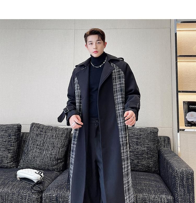 Patow - Wollen trenchcoat met lange mouwen en geruit paneel