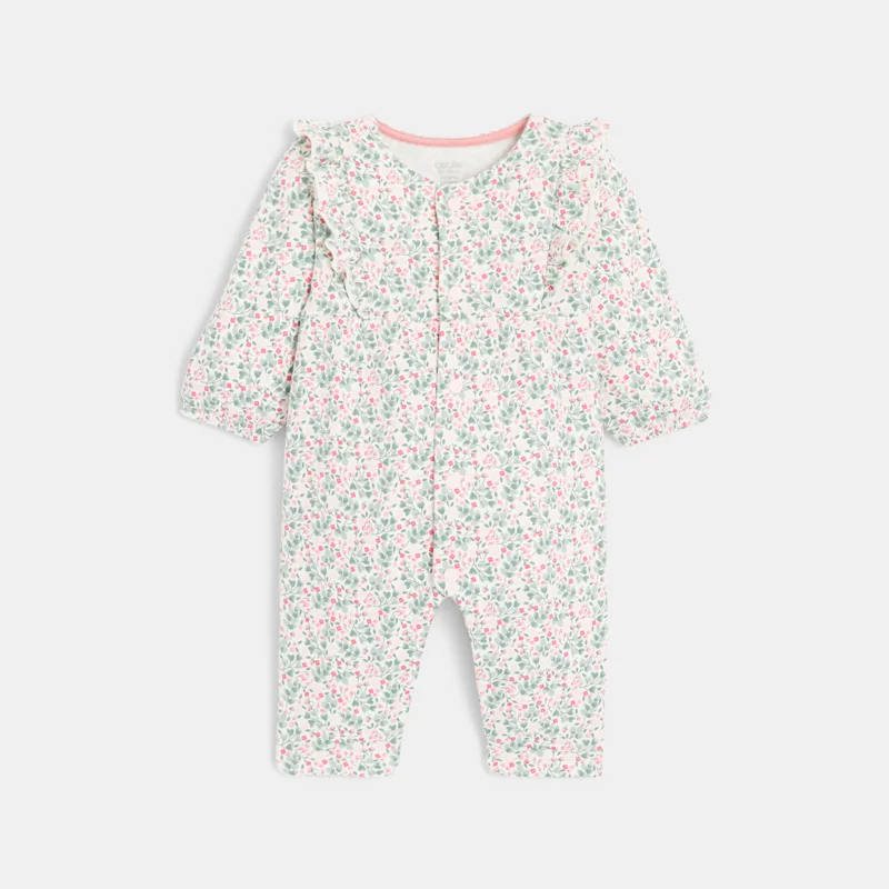 Combinaison longue fleurie vert bébé fille Vert