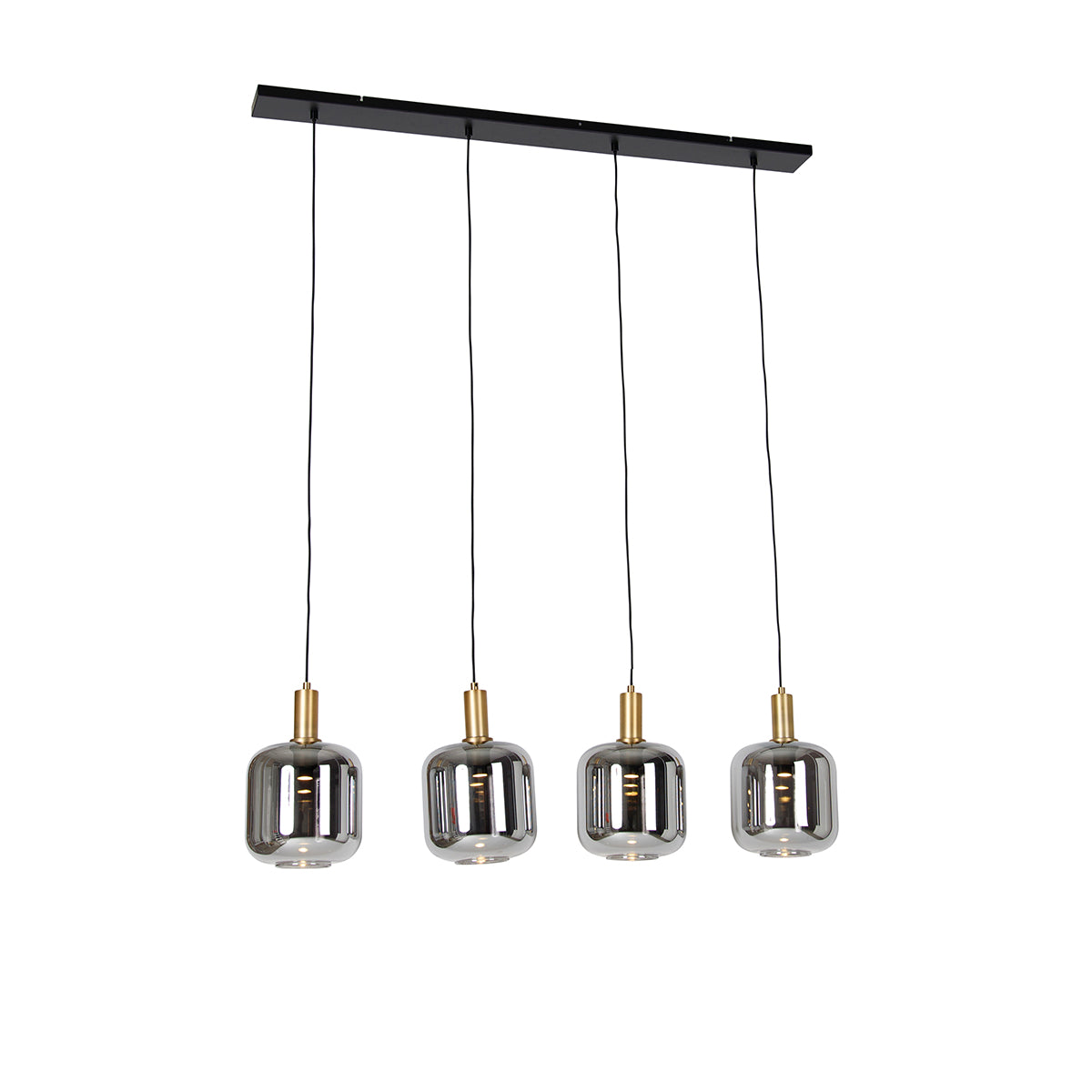 QAZQA Hanglamp zwart met goud en smoke glas incl. 4 PUCC - Zuzanna