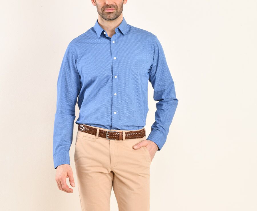 Chemise imprimée Bleu Indigo motifs blancs - Col français - ALPHONSE