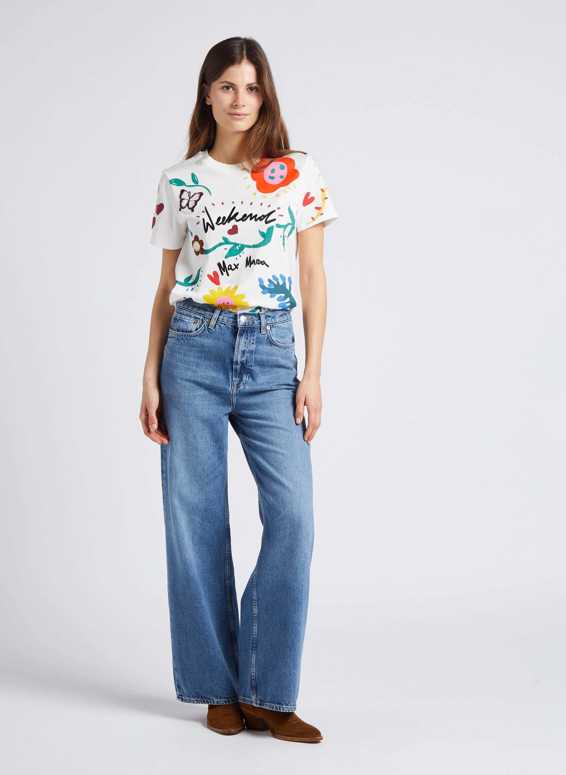 REBECCA - Jean ample droit taille haute en coton bio| Bleu