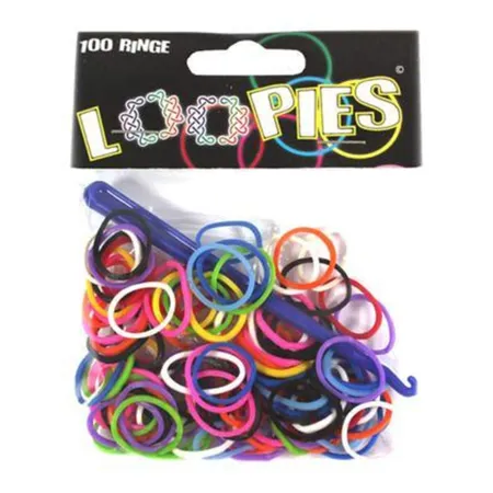 Kögler Loopies, Loom Bandz, 100 Ringe, 6 Verschlüsse, 1 Häkelnadel, gedeckte Farben
