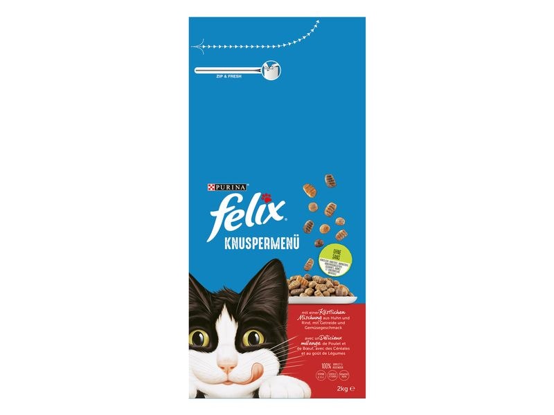 Felix Trockenfutter Knuspermenü Fleisch, 2 kg Alleinfuttermittel für Katzen