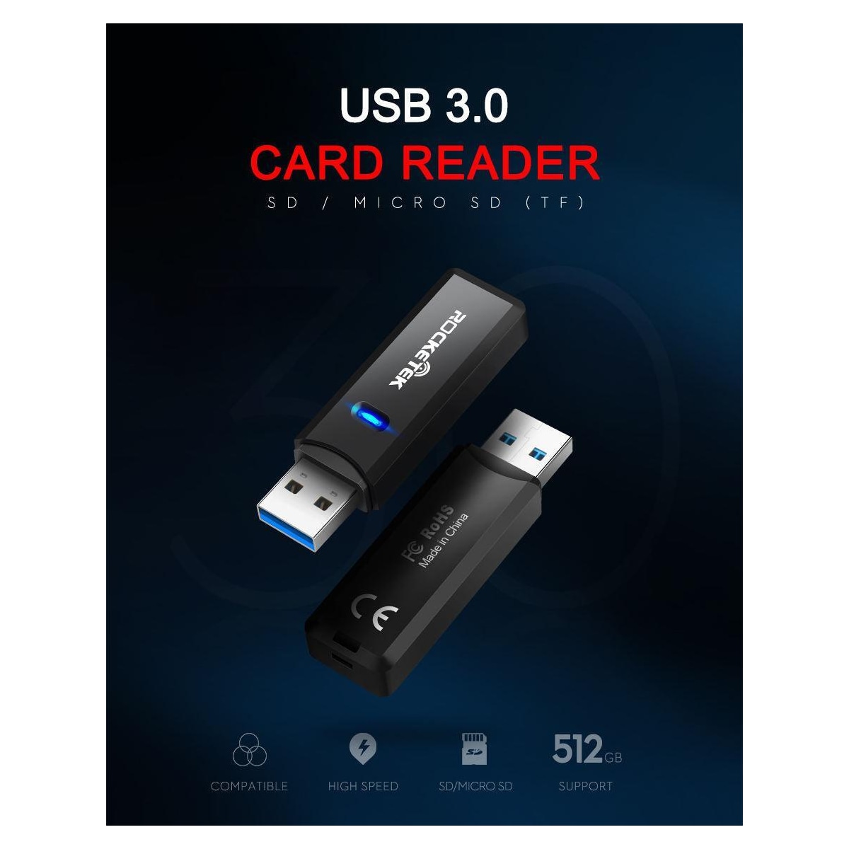 NÖRDIC USB 3.0 kortleser 2 spor SD, MicroSD UHS-I