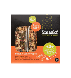 Smaakt Less Carb Pinda-Cashewrepen 75GR