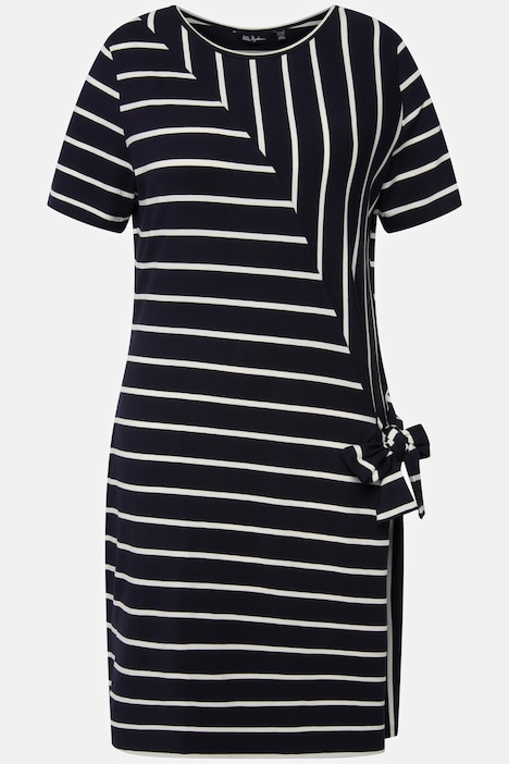 Midikleid, Streifenmix, drapiert, Rundhals, Halbarm
