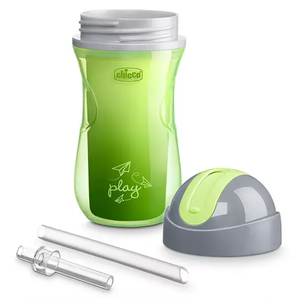 Copo esportivo Chicco com canudo e parede térmica +14m Verde 266ml