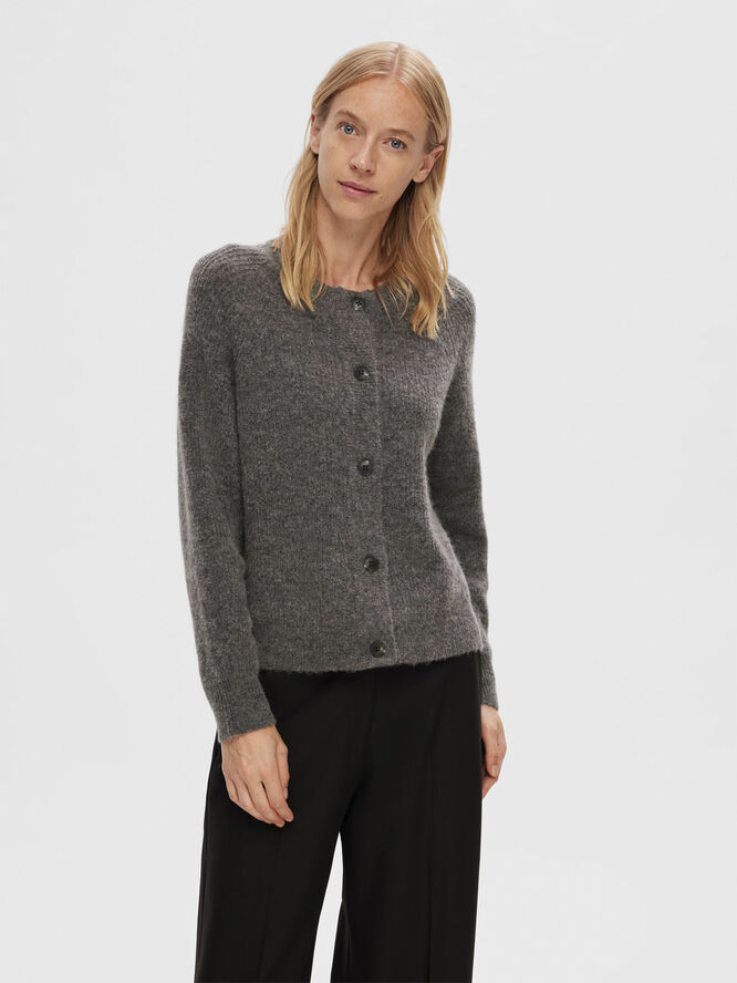 Selected Femme SLFLULU LS ALPACA BLEND KNIT SHORT CARDIGAN B NO Grå