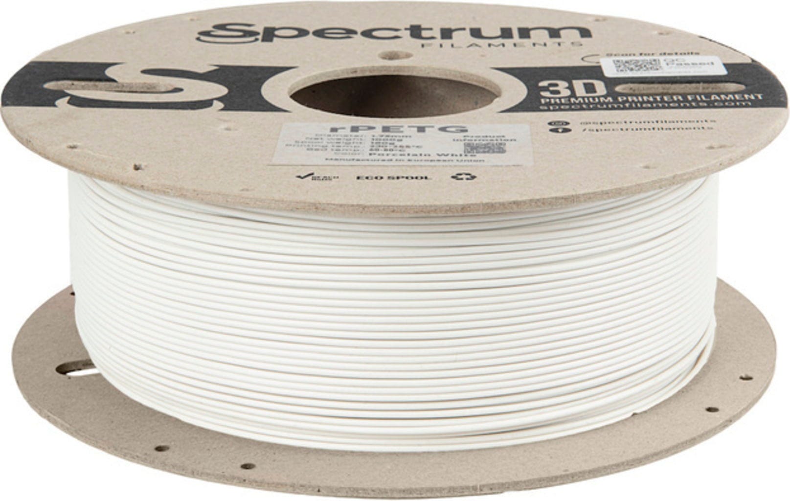 Spectrum  RPETG Porcelain White, 1,75 mm / 1000 g    Recyceltes PETG Material in Porcelain White