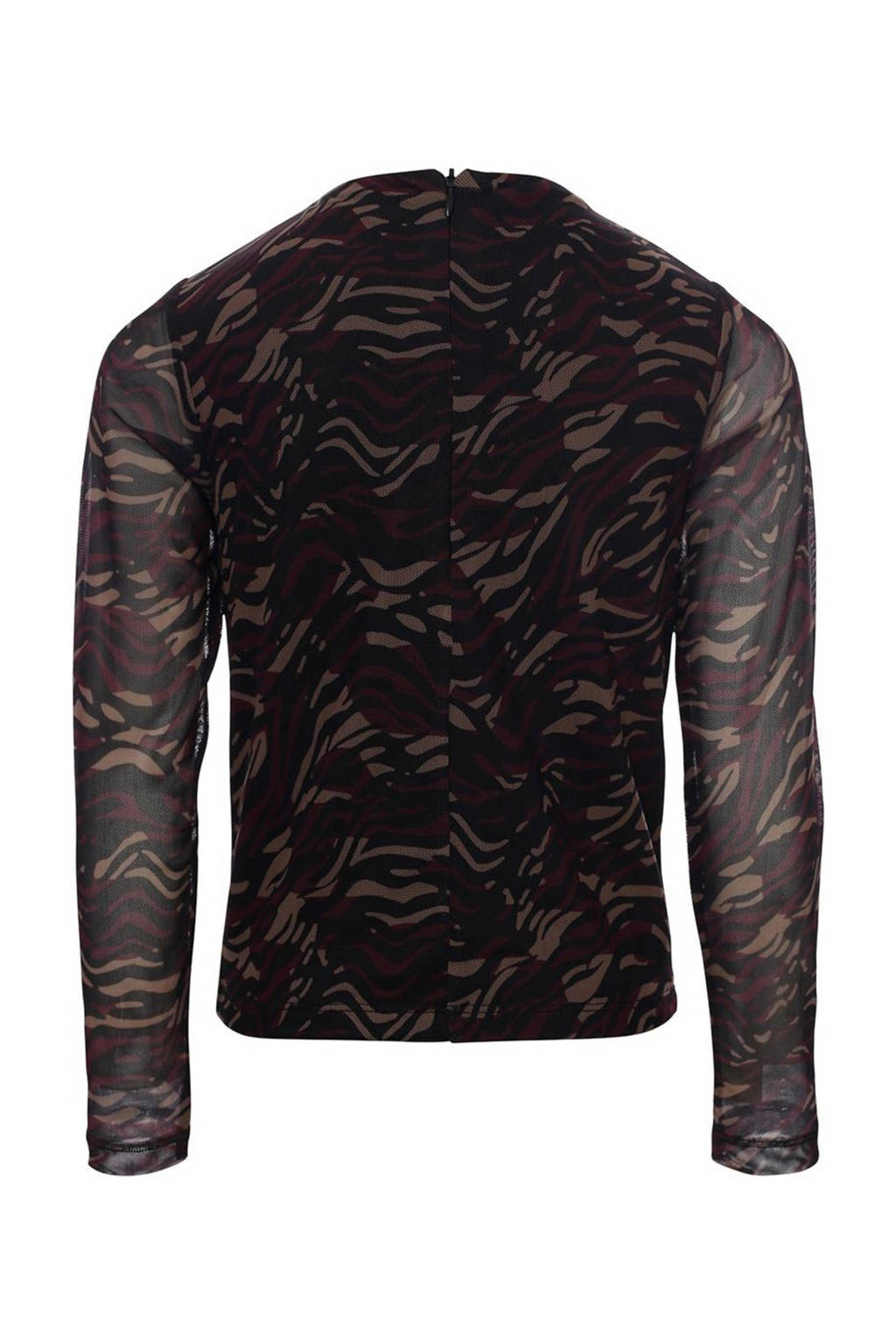 LOOXS top met camouflageprint en mesh zwart/wijnrood