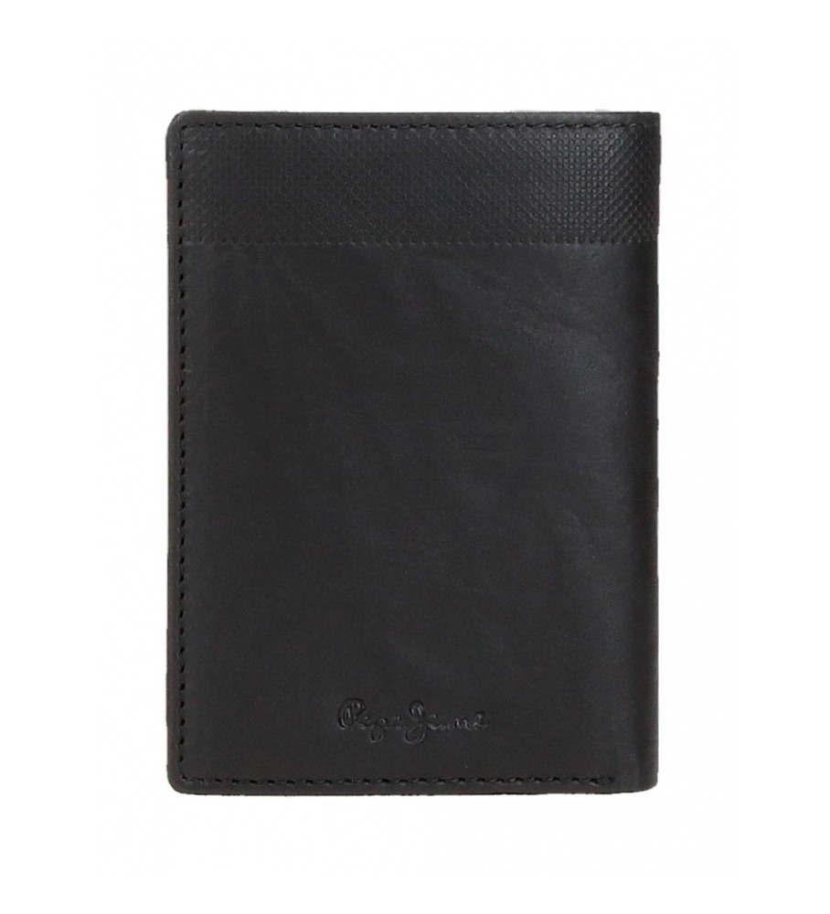 Carteira vertical Pepe Jeans Topper em couro com porta-moedas, preta.