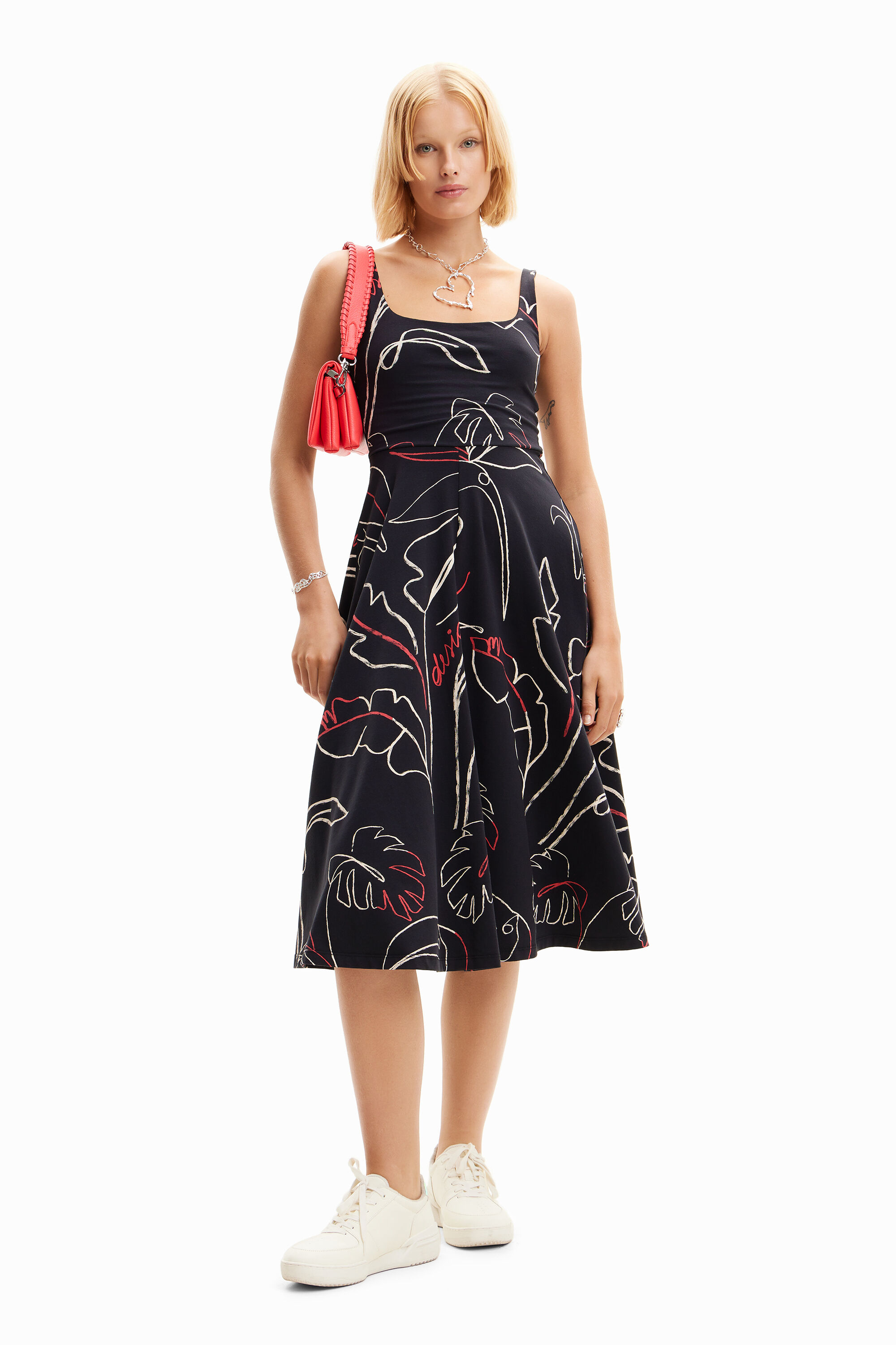 Robe bretelles maille tropicale