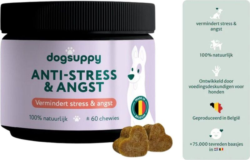 Anti-Stress - Kalmerend Supplement - 100% Natuurlijk - 60 Snoepjes - Voor Honden