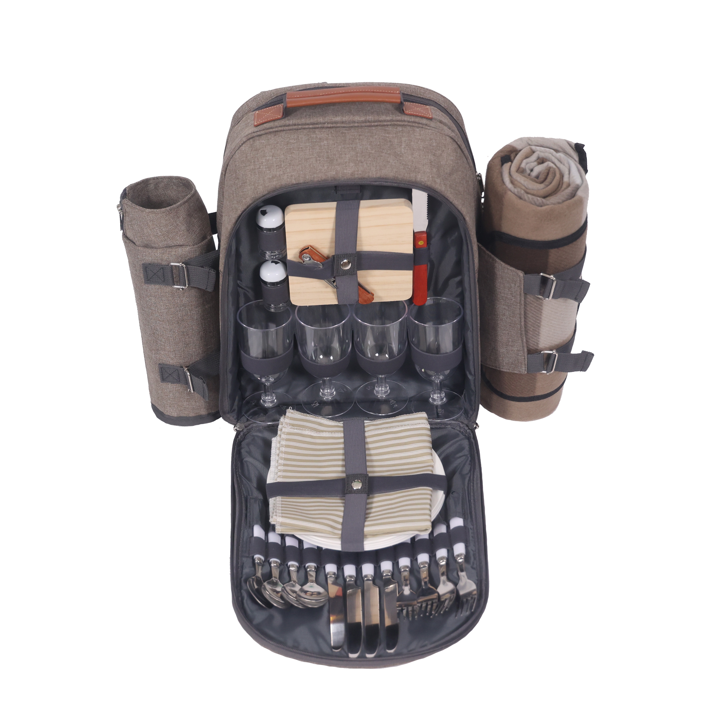 Picknick Rucksack Set für 4 Personen braun