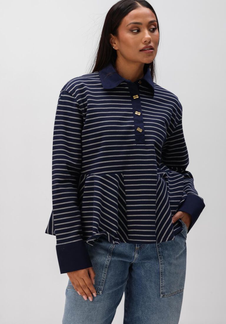 donkerblauwe ganni truien/vesten single pique peplum polo
