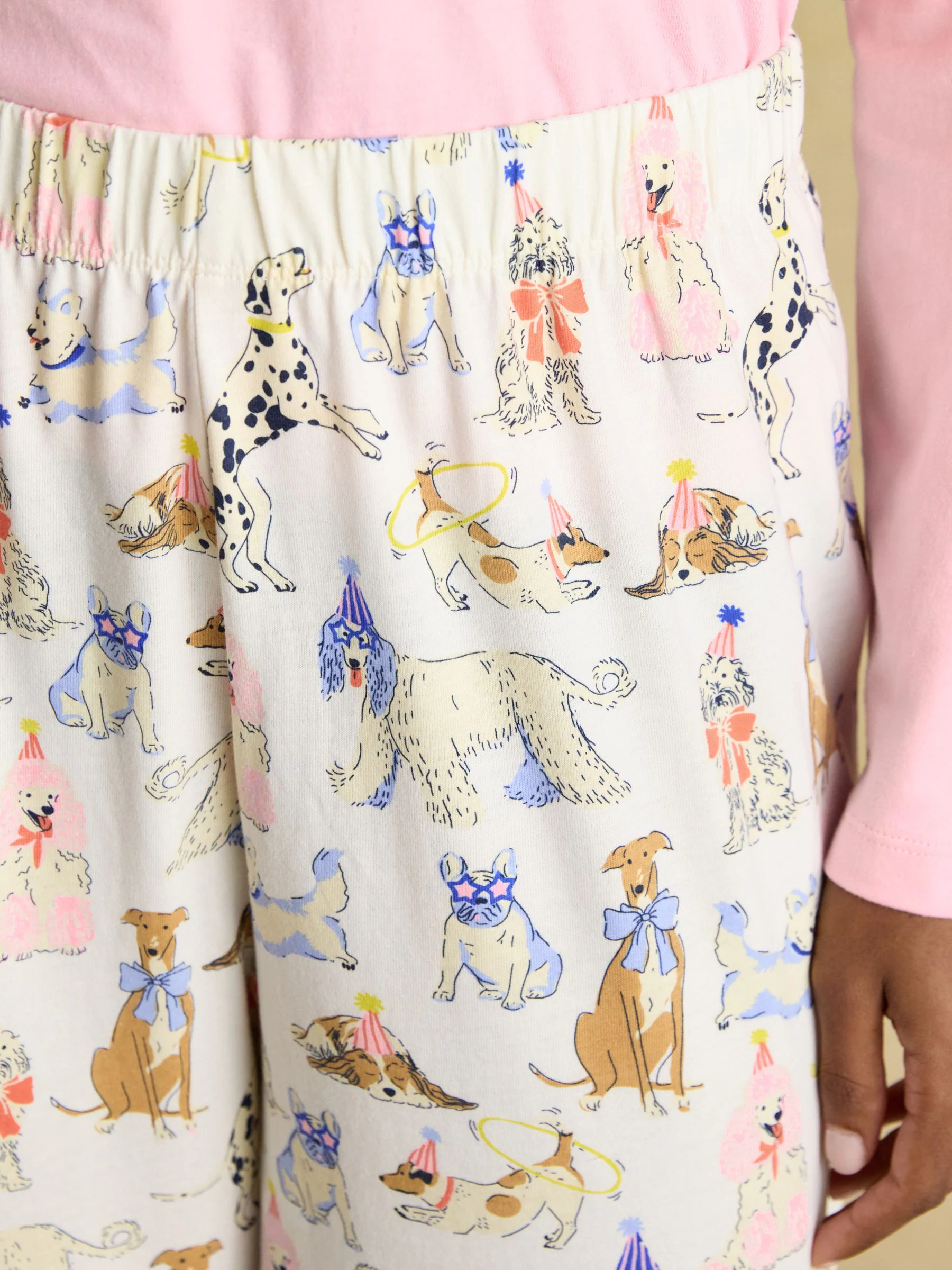 Pink & Cream Party Dogs - Joules Lyla Long Sleeve Jersey Cotton Pyjama Set