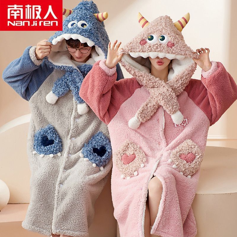 Jeony - Coral Fleece bijpassende pyjamajas met capuchon / broek / set