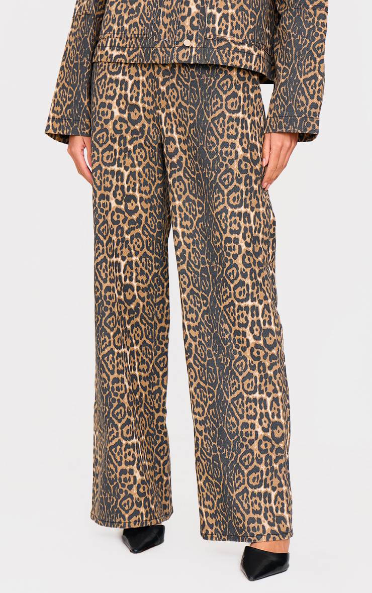 Gris Pierre Pantalon Large En Sergé Imprimé Léopard