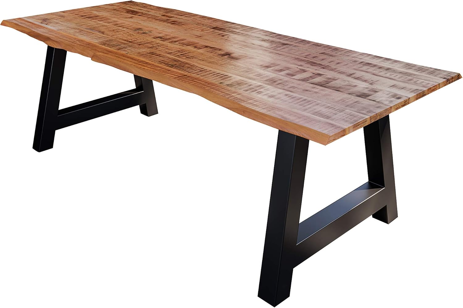 SAM Esstisch Dora 180 x 90 cm, Mangoholz massiv, lackiert & naturfarben, Baumkantentisch mit A-Metallgestell in Mattschwarz, echte Baumkante, 26 mm