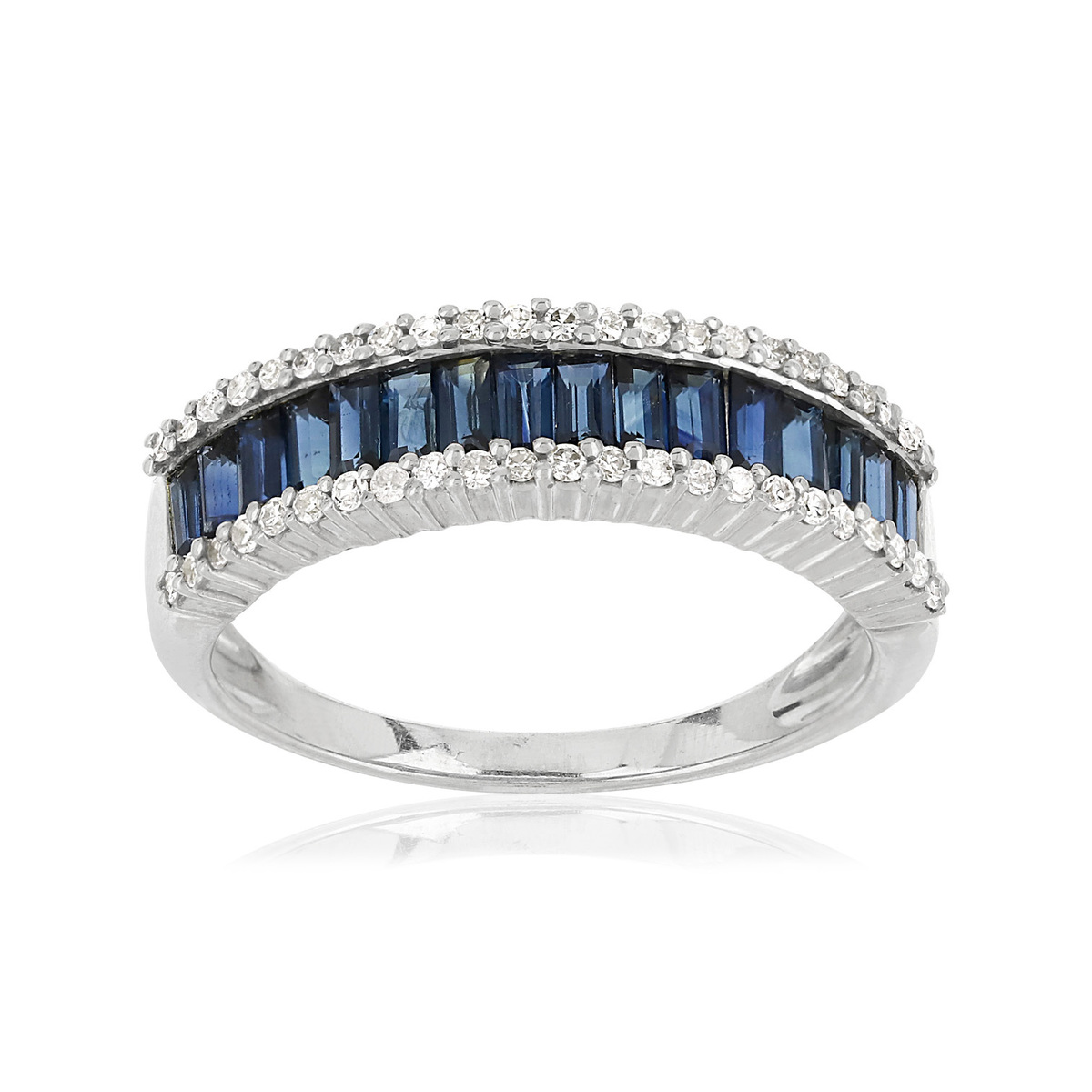 Bague or 750 blanc saphirs rectangulaires et diamants