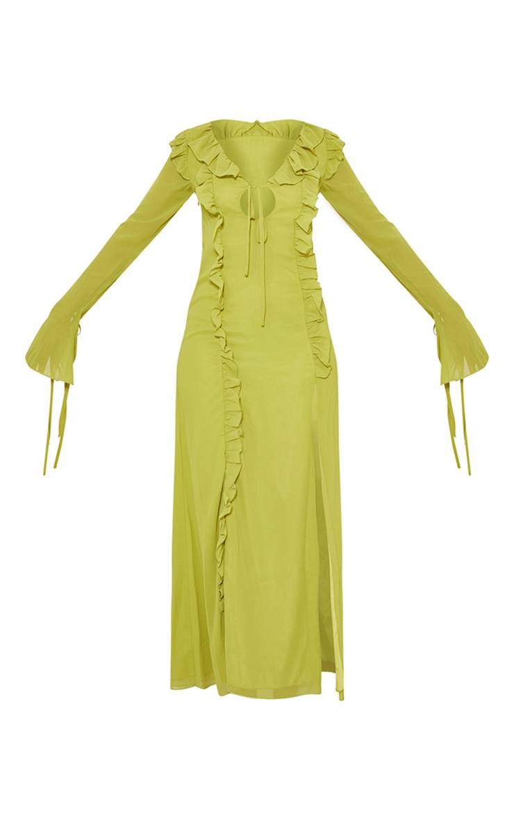 Citron Vert Robe Longue À Manches Longues Et Volants Pour Grandes Tailles