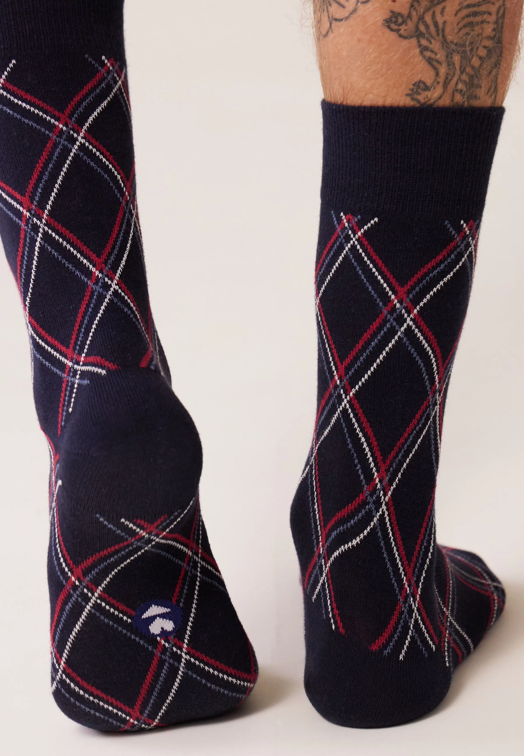 Chaussettes mi-hautes en coton-Lucas Tartan Marine