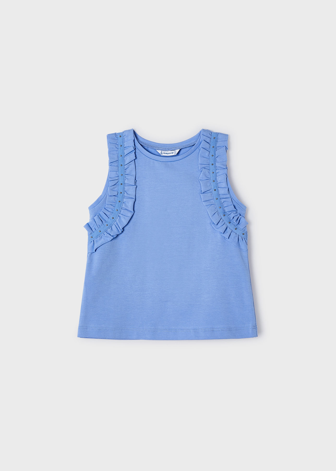 Camiseta feminina Better Cotton com tachas na cor índigo.